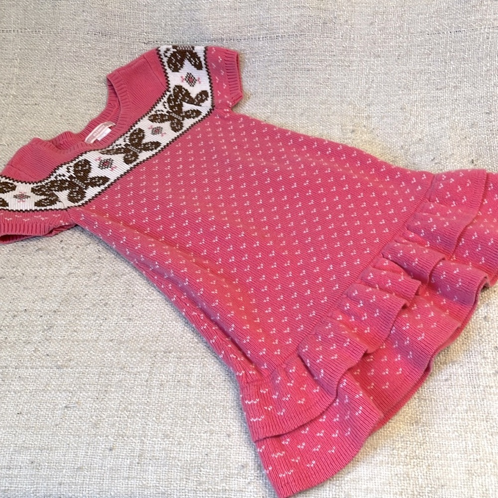 Old Navy 2T sweater dress- pink with white detail and brown butterflies.